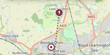 The round drawn on a map of Warwick and Leamington, with the next stop pinned and the van&rsquo;s position on it.