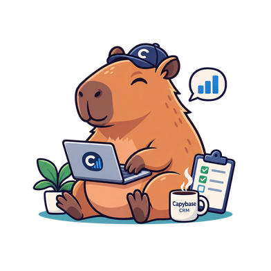 The Capybase CRM capybara, working at a laptop
